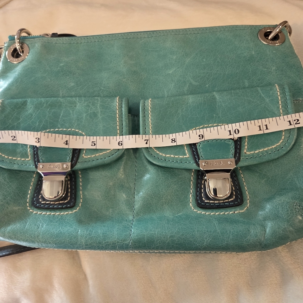 Coach Poppy Spectator Hippie Green Blue Leather Crossbody Bag - Picture 6 of 14
